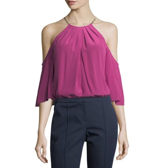 Trina Turk Tops - NWT- Trina Turk Audree Silk Cold-Shoulder Chain Link Top, Fuschia - Size XSmall
